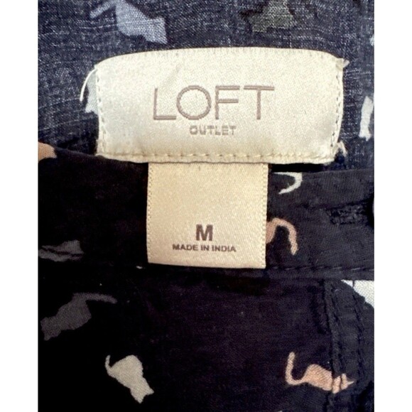 LOFT Outlet Cat Print Blouse | Women’s M Navy Rayon Button Front Cottagecore Top - Picture 5 of 5
